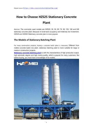 How to Choose HZS25 Stationary Concrete Plant