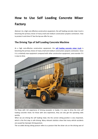 How to Use Self Loading Concrete Mixer Factory