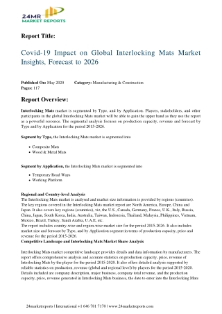 Interlocking Mats Market Insights, Forecast to 2026