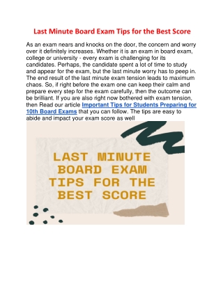 Last Minute Board Exam Tips for the Best Score