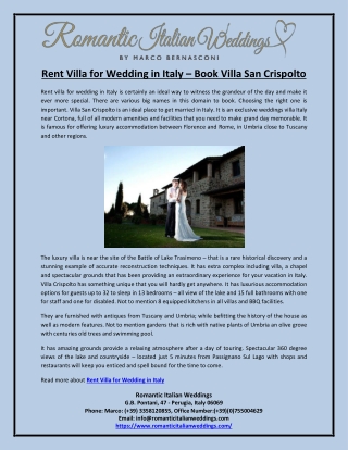 Rent Villa for Wedding in Italy – Book Villa San Crispolto