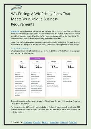Wix Pricing: A Wix Pricing Plans That Meets Your Unique Business Requirements