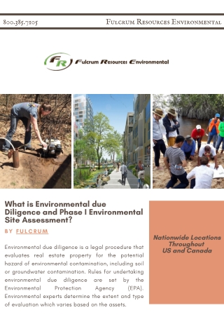 What is Environmental due diligence and Phase I Environmental Site Assessment?