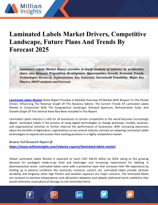 Laminated Labels Market increasing tremendously | Classification, Application, Swot Analysis And Competitive Landscape T