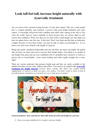 Look tall feel tall, increase height naturally with Ayurvedic treatment