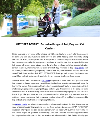 HPZ™ PET ROVER™: Exclusive Range of Pet, Dog and Cat Carriers