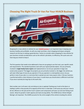Choosing The Right Truck Or Van For Your HVACR Business