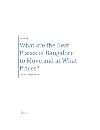 What Are the Best Places of Bangalore to Move and at What Prices