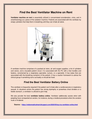 Find the Best Ventilator Machine on Rent