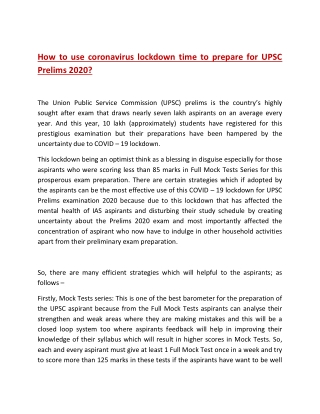 How to use coronavirus lockdown time to prepare for UPSC Prelims 2020?
