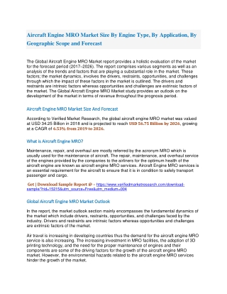 Aircraft Engine MRO Market Size By Engine Type, By Application, By Geographic Scope and Forecast