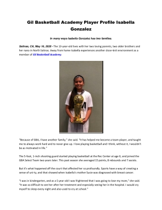 Gil Basketball Academy Player Profile Isabella Gonzalez