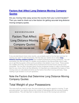Factors that Affect Long Distance Moving Company Quotes