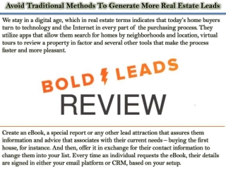Avoid Traditional Methods To Generate More Real Estate Leads