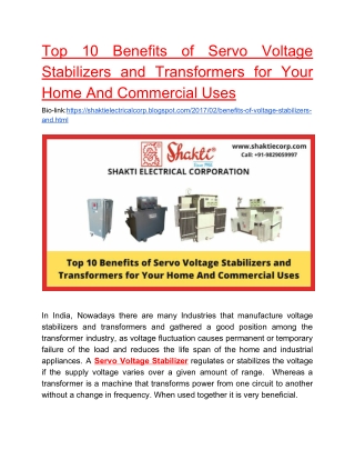 Top 10 Benefits of Servo Voltage Stabilizers and Transformers for Your Home And Commercial Uses
