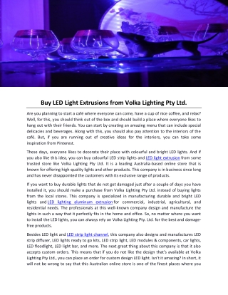Buy LED Light Extrusions from Volka Lighting Pty Ltd.