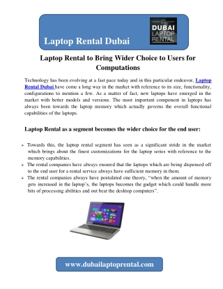 Laptop Rental to Bring Wider Choice to Users for Computations