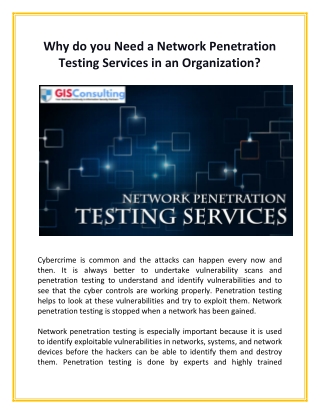 Why do you Need a Network Penetration Testing Services in an Organization?