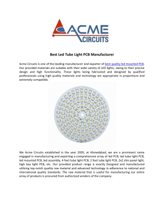Led Tube Light PCB Manufacturer in India