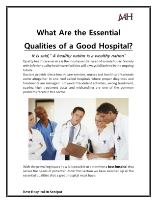 What Are the Essential Qualities of a Good Hospital?