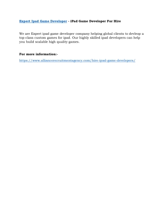 Expert Ipad Game Developer - iPad Game Developer For Hire