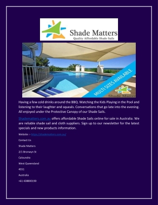 DIY Waterproof Shade Sails Online |( Shadematters.com.au )