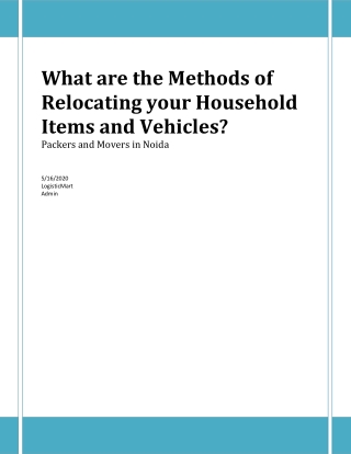 What Are the Methods of Relocating Your Household Items and Vehicles?