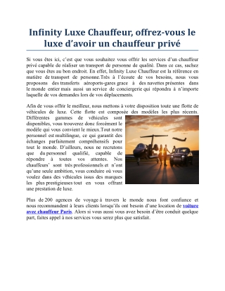 Infinity Luxe Chauffeur, offrez-vous le luxe d’avoir un chauffeur privé