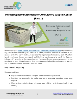 Increasing Reimbursement for Ambulatory Surgical Center (Part 1)