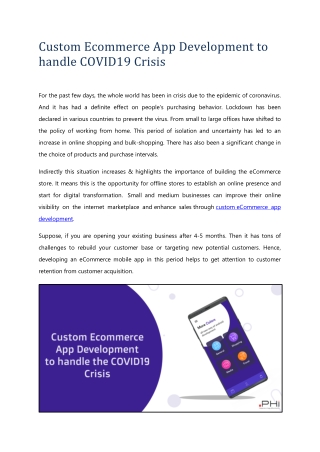 Custom Ecommerce App Development to handle COVID19 Crisis