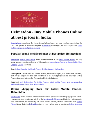 Helmetdon - Buy Mobile Phones Online at best prices in India: