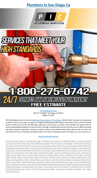 Plumbers In San Diego Ca