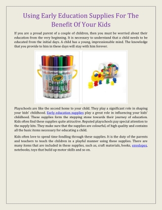Using Early Education Supplies For The Benefit Of Your Kids