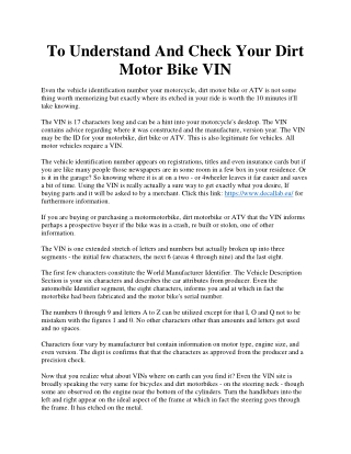 The Way To Read And Check Your Dirt Motor Bike VIN