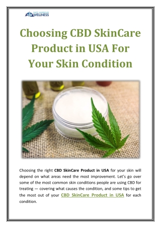 Choosing CBD SkinCare Product in USA For Your Skin Condition