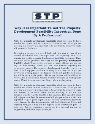 Why It Is Important To Get The Property Development Feasibility Inspection Done By A Professional