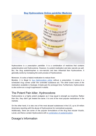 Buy Hydrocodone Online painkiller Medicine