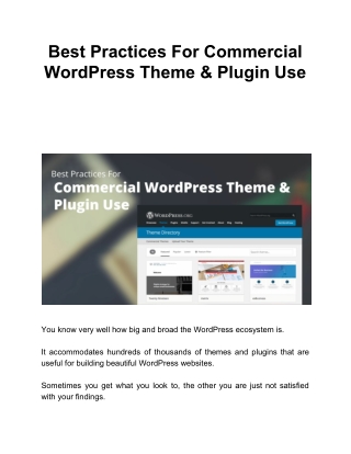 Best Practices For Commercial WordPress Theme & Plugin Use