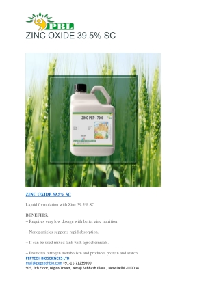 ZINC OXIDE 39.5% SC (ZINC PEP 7000) : Peptech Bioscience Ltd