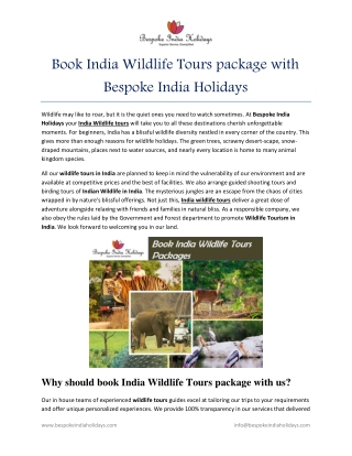 Book India Wildlife Tours package with Bespoke India Holidays