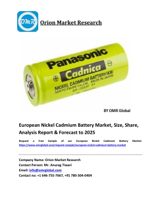 European Nickel Cadmium Battery Market Growth, Size, Share, Industry Report and Forecast 2019-2025