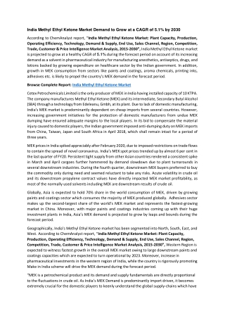 India Methyl Ethyl Ketone Demand and Supply 2030