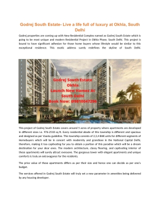 Godrej South Estate- Live a life full of luxury at Okhla, South Delhi