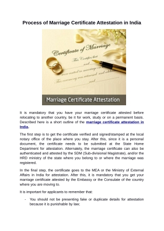 Process of Marriage Certificate Attestation in India