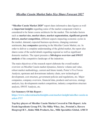 Micellar Casein Market Sales Size Share Forecast 2027