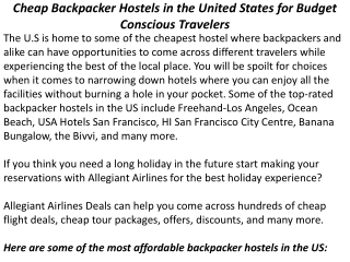 Cheap Backpacker Hostels in the United States for Budget Conscious Travelers