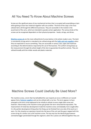 All You Need To Know About Machine Screws