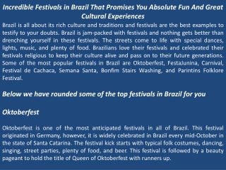 Incredible Festivals in Brazil That Promises You Absolute Fun And Great Cultural Experiences