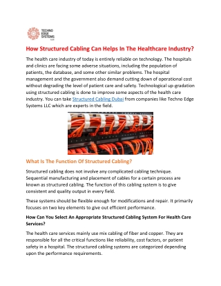 How Structured Cabling Can Helps In The Healthcare Industry?