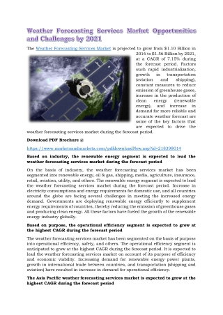 Weather Forecasting Services Market Opportunities and Challenges by 2021